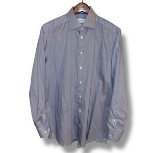 Eton Contemporary Blue Bengal Striped Twill Semi Spread Dress Shirt XL 17
